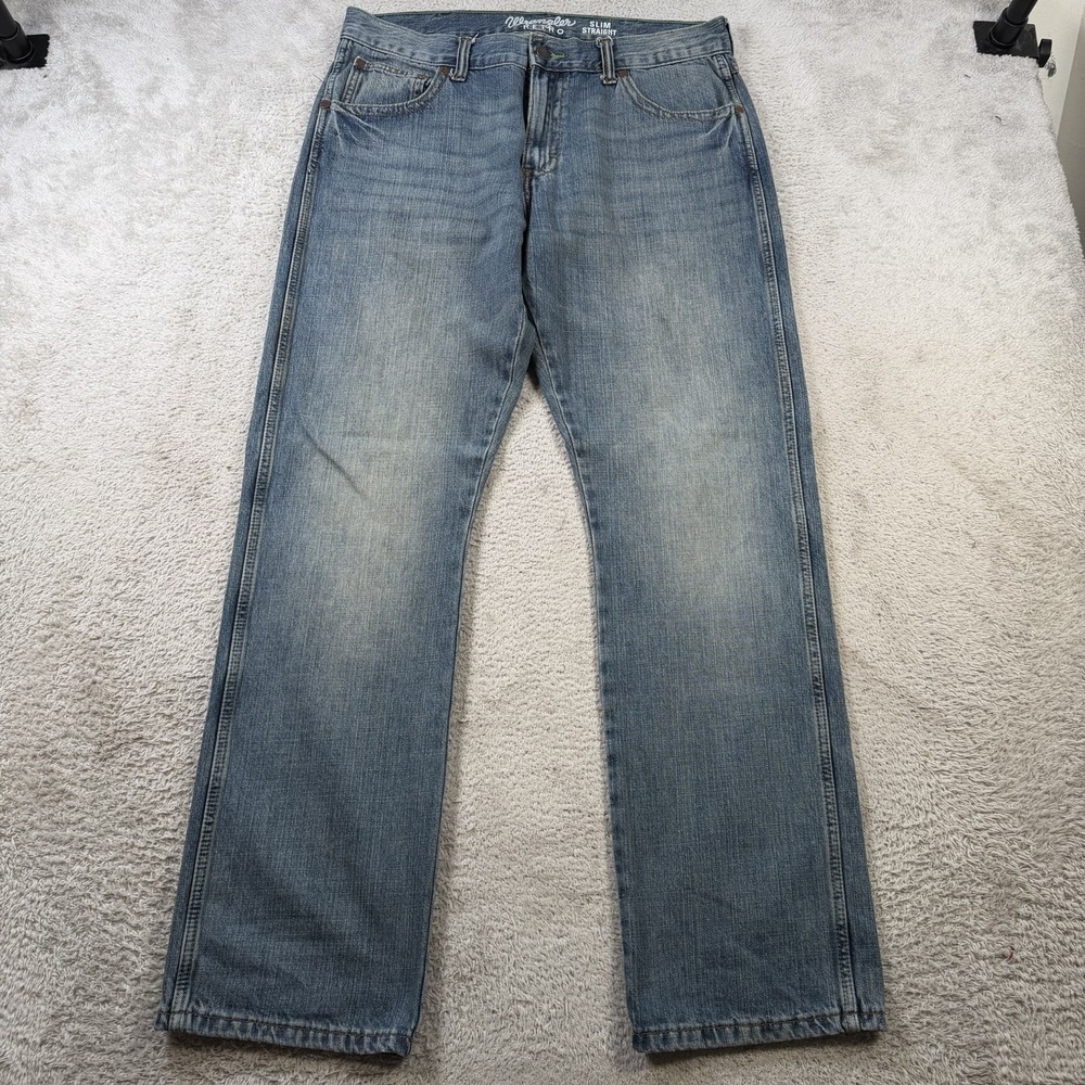 Wrangler Retro Jeans Mens 34x32 Blue Slim Straight Denim Workwear Cowboy Rodeo